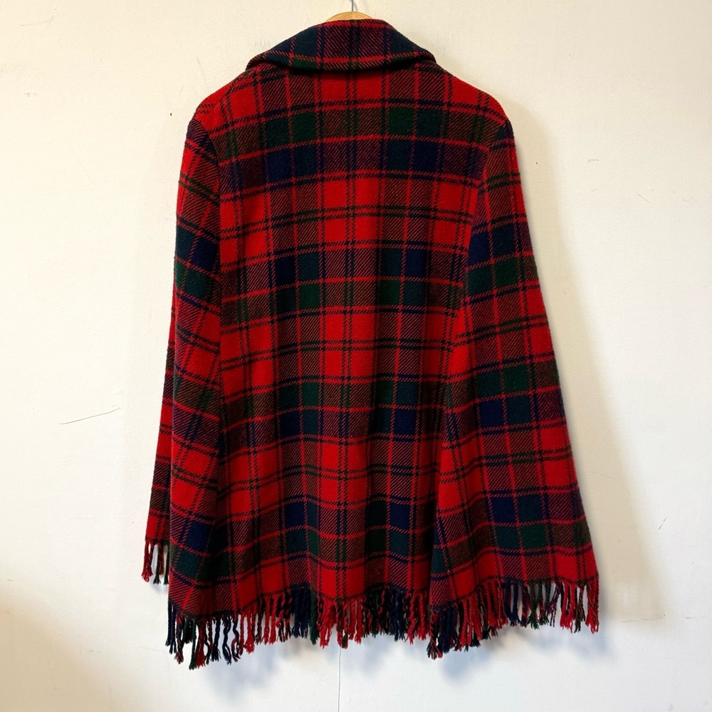 Vintage Robertson Tartan Wool Poncho Red Plaid‎ Blanket Fringe Cape Shawl Coat - Picture 8 of 13